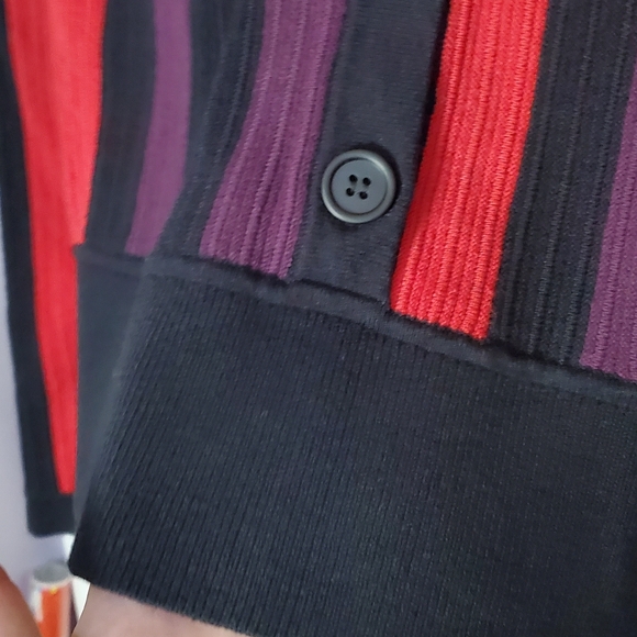 CABI Red Purple Stripe ROYAL PULLOVER CARDIGAN 3538 Sweater Long Sleeve MEDIUM - Picture 6 of 9
